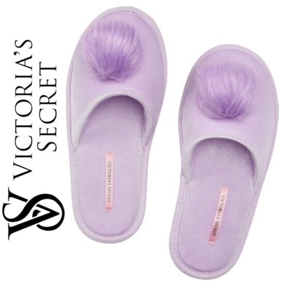Victoria's Secret Shoes - Victoria's Secret Lavender Pom Pom Slippers - NWT